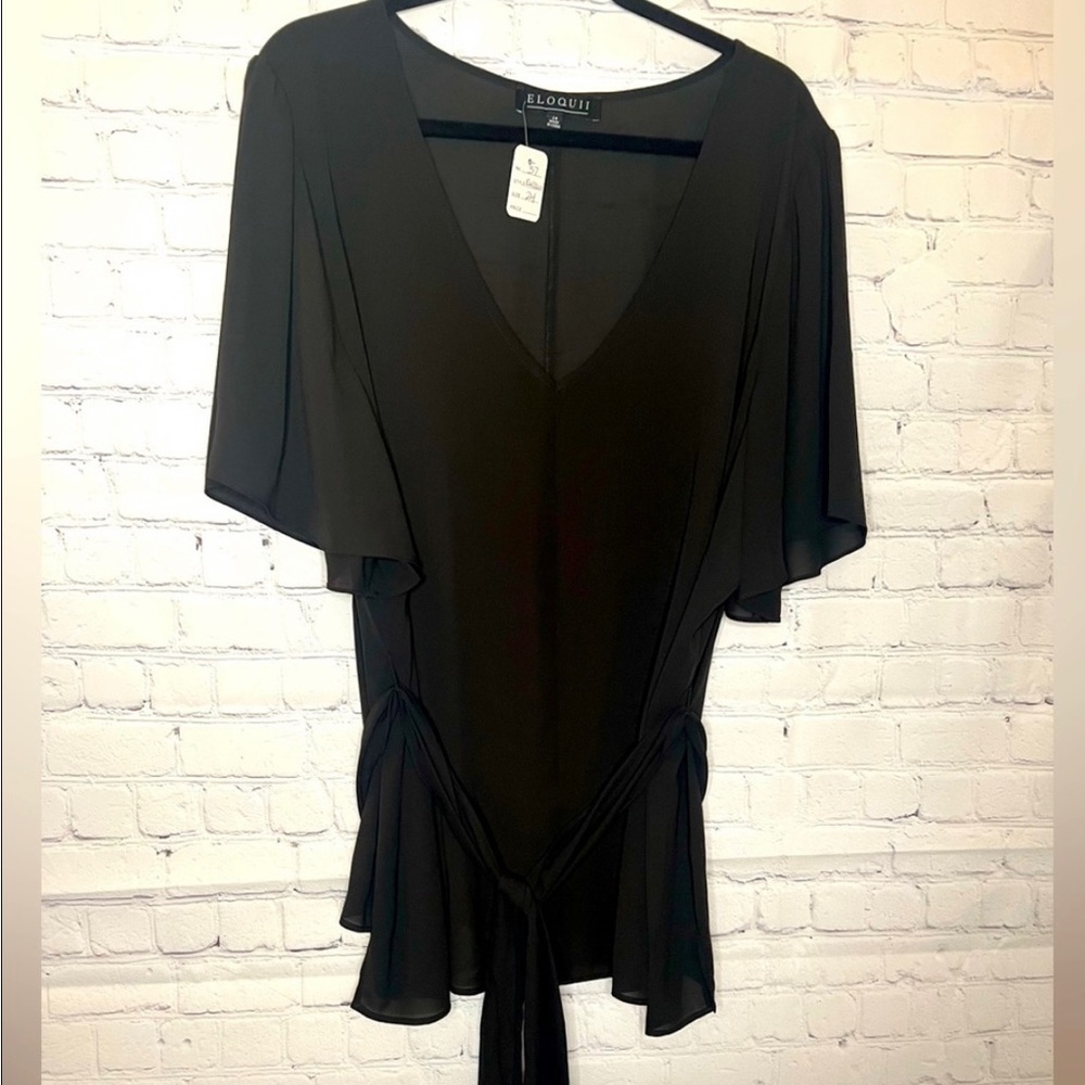 NWOT ELOQUII Women's Black Shirt with waist tie, Plus Size